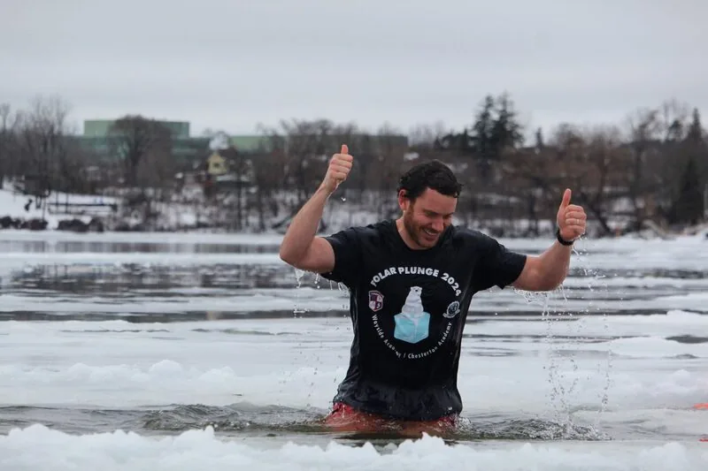 John taking the Polar Plunge after hitting the fundraising goal
